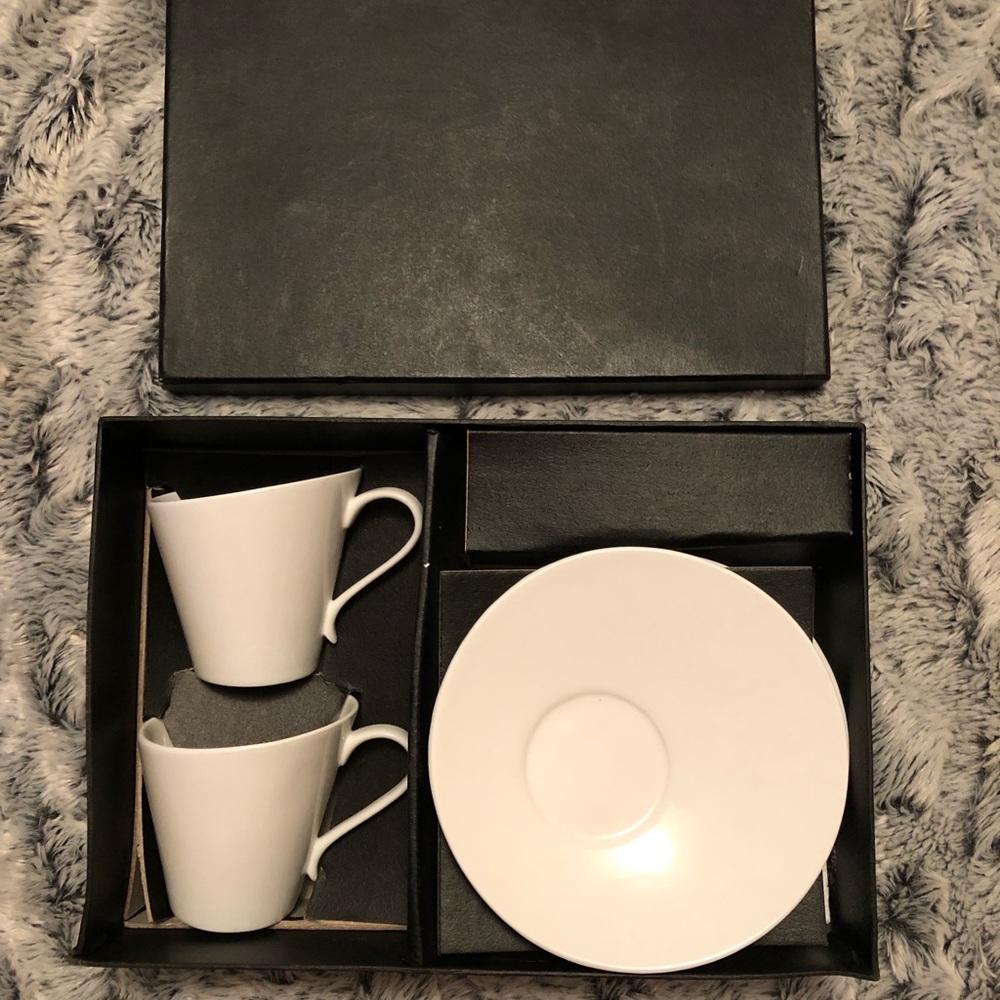 Set of Two White Cup & Saucer